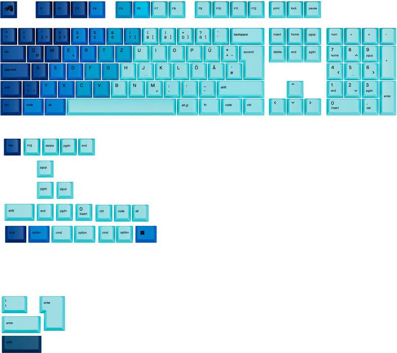 Keycaps' Glorious GPBT Gradient Keycaps ISO Layout Dye-Sub