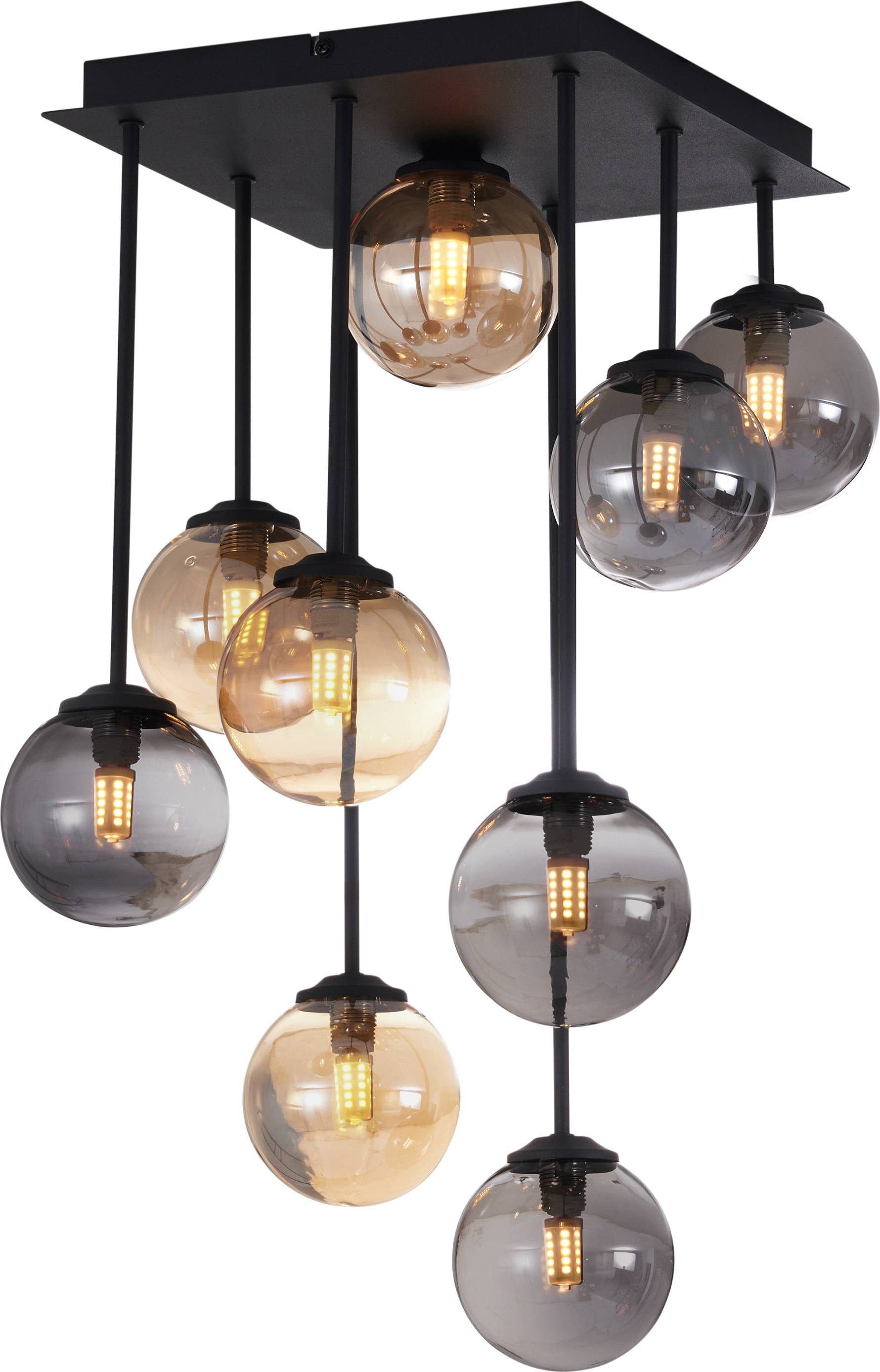 QAZQA Moderne Loftslampe Sort Med Rav- Og Røgglas 9-Lys Pendel