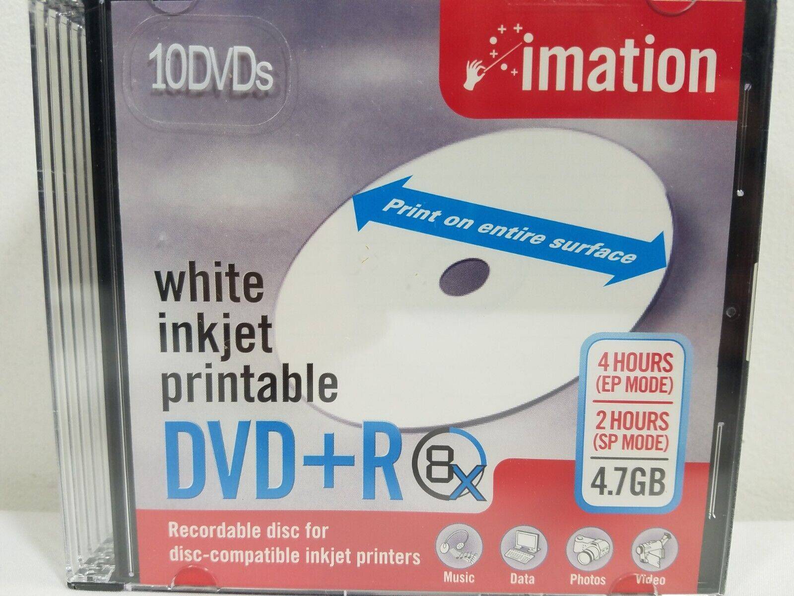 DVD+R 8x Speed White Inkjet Printable Recordable Disc 4.7GB 10 Pack