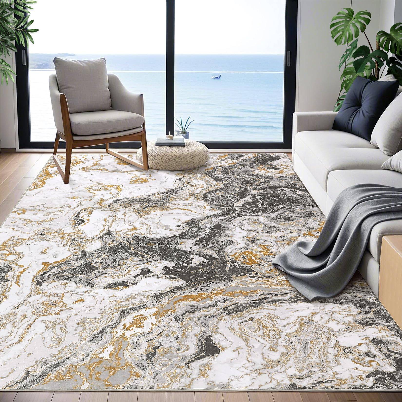 Caromio Abstract Marble Rug 5' x 7' Modern Boho Marble Pattern Gray