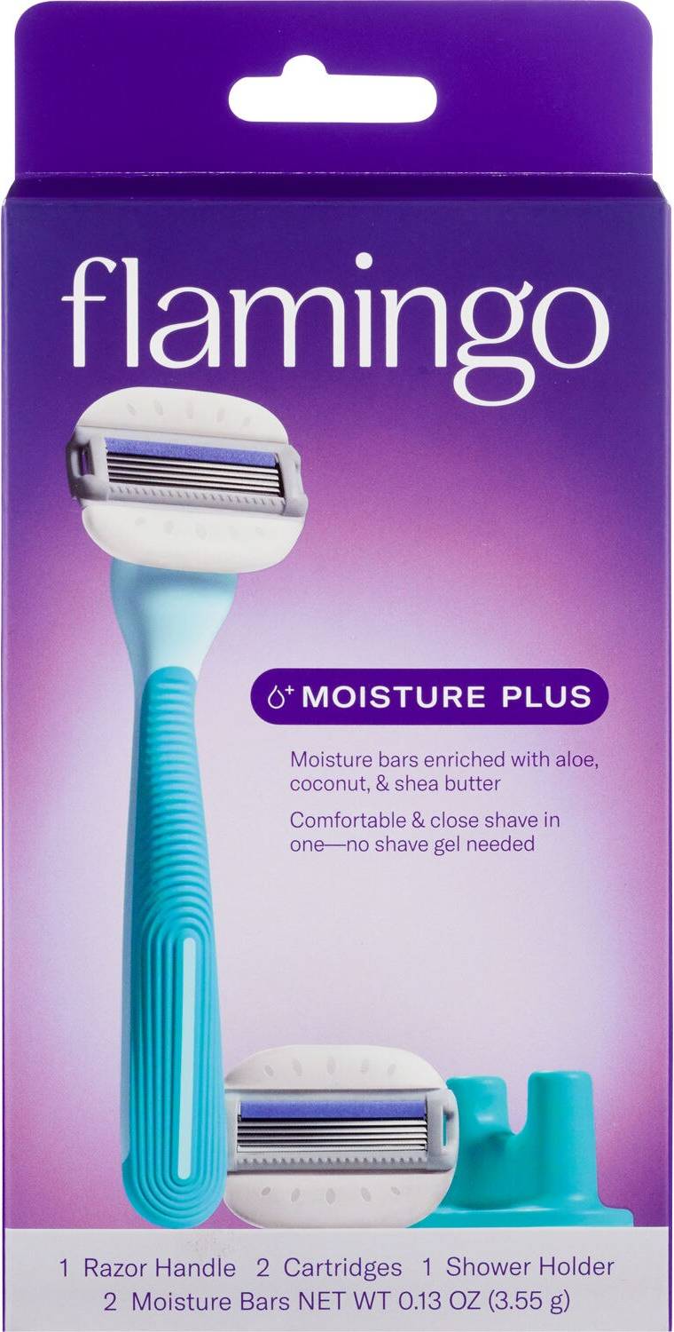 Flamingo Moisture Plus Razor Set with Handle, Cartridges & Holder