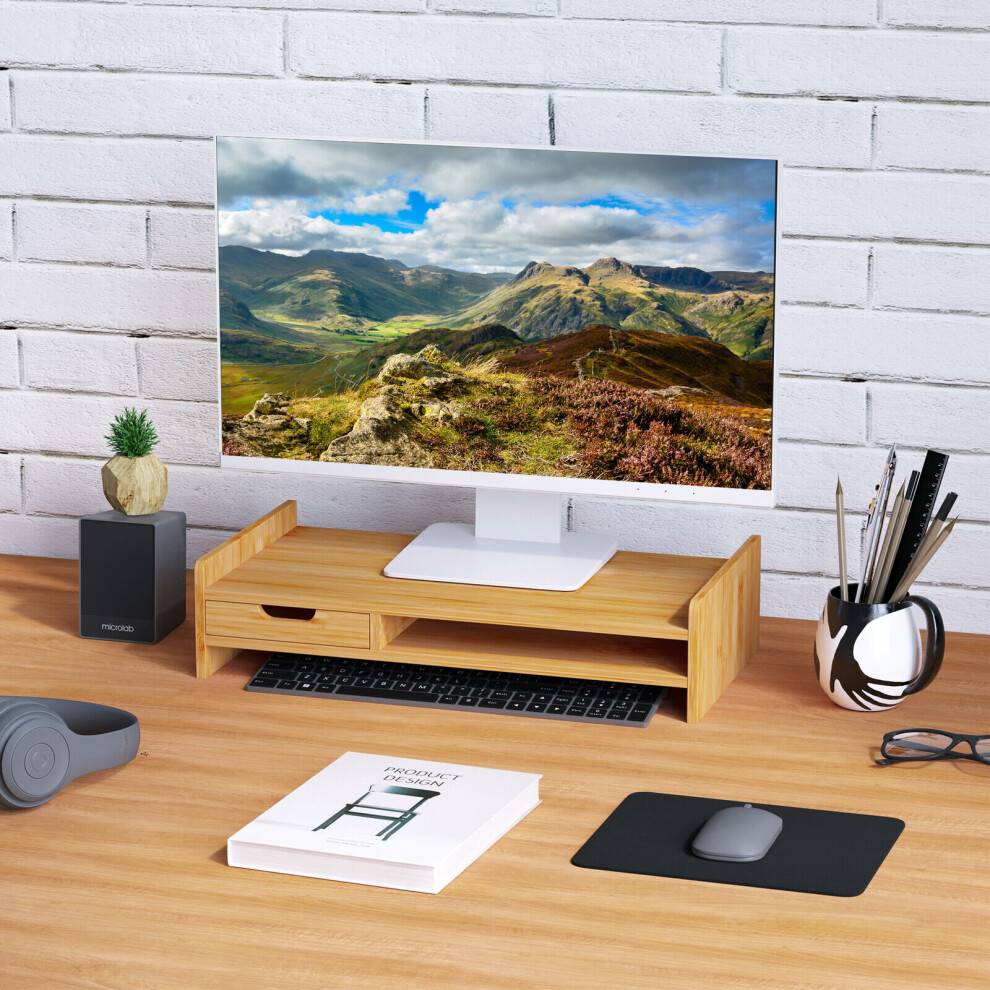 Natural Wood Laptop Monitor Screen Riser Stand