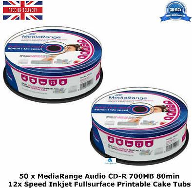 MediaRange 50 x Audio CD-R 700MB 80min 12x Speed Inkjet Fullsurface Printable