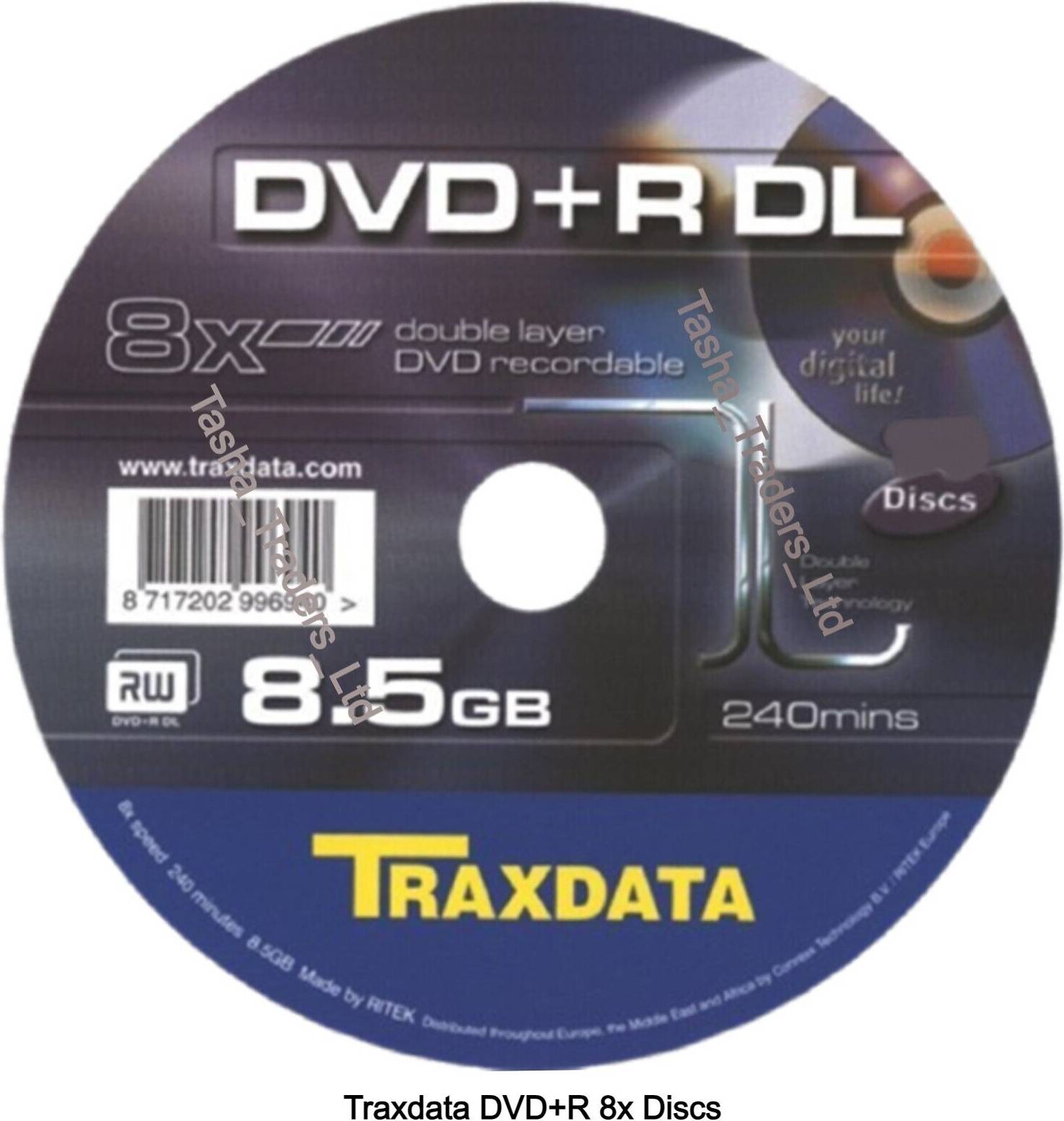 Traxdata Ritek DVD+R Double 8x Logo 8.5Gb 240min Dual Layer Blank Disks