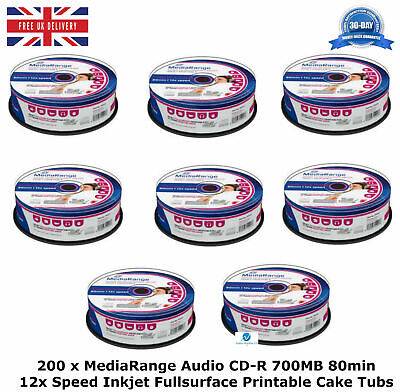 MediaRange 200 x Audio CD-R 700MB 80min 12x Speed Inkjet Fullsurface Printable