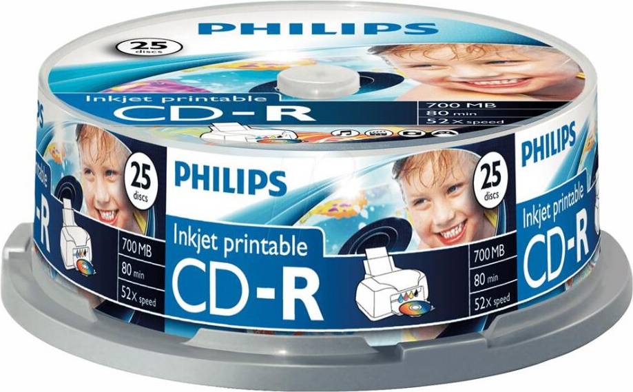 Philips Inkjet Printable CD-R Blank CDs Spindle 25 Pack