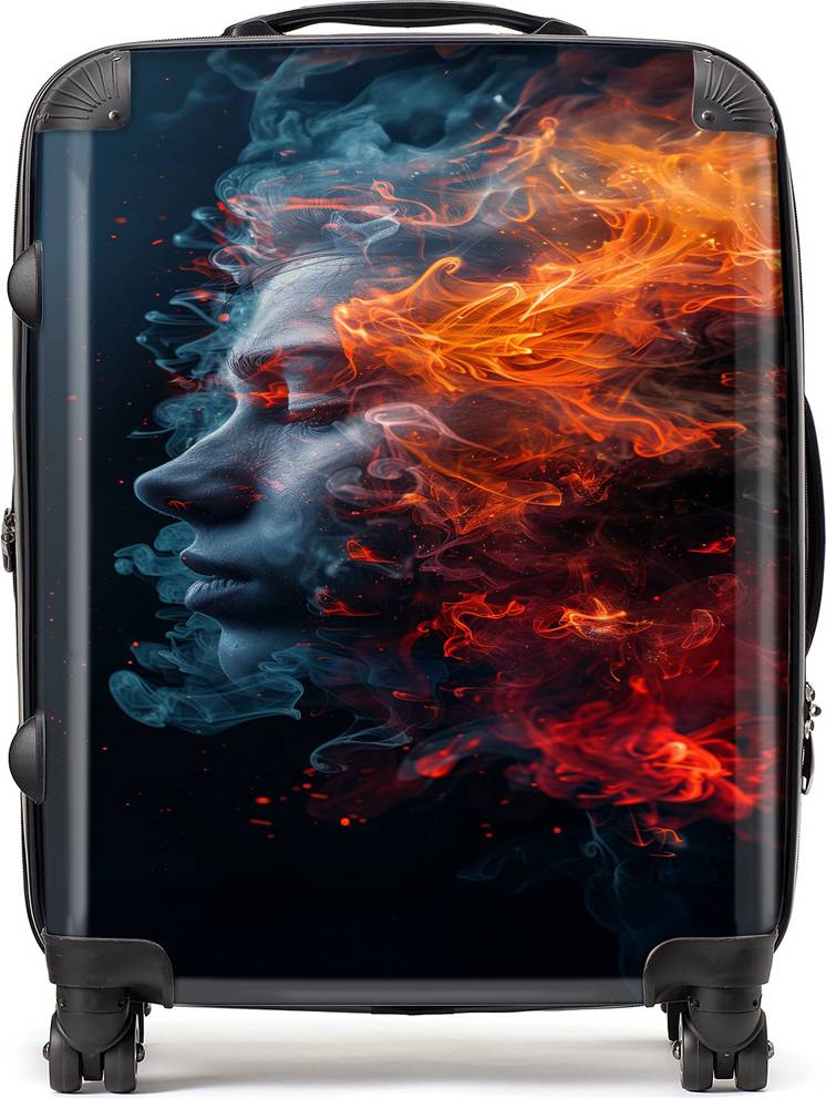 Warren Reed Designer Large Fiery Mindscape Portrait In Flames Suitcase