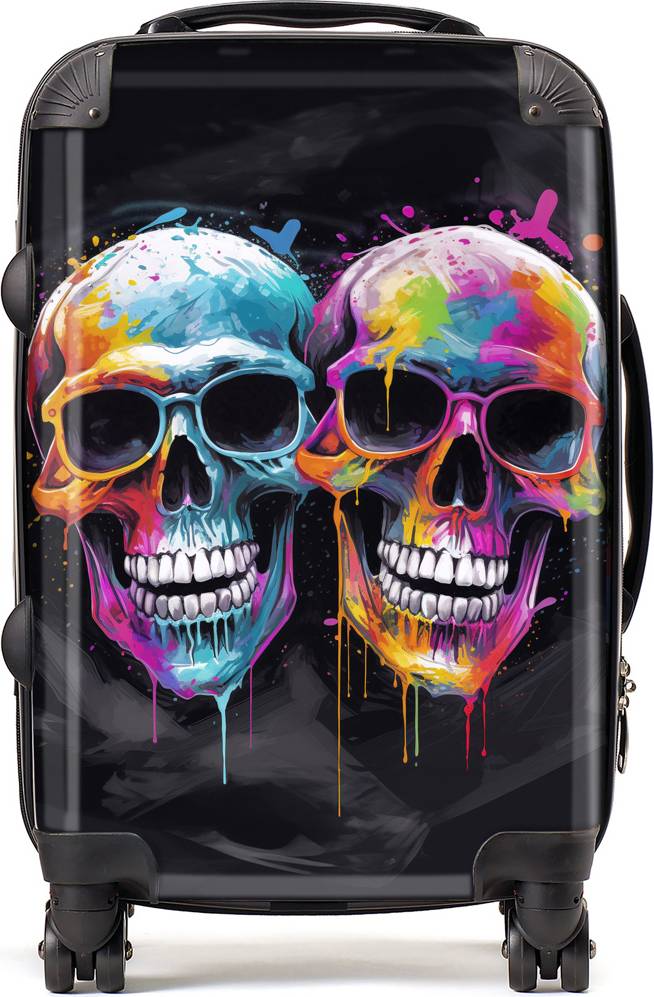 Warren Reed Designer Cabin Splashart Happy Skeletons In Glasses Suitcase