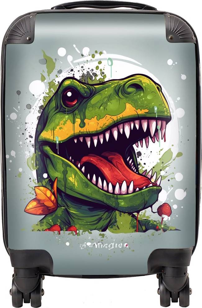 Warren Reed Designer Small Laughing T Rex Suitcase Brown