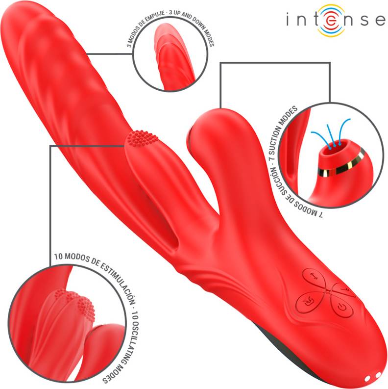Suction vibrator Sexleksaker Intense Karol Multifunction Vibrator Thrust & Stimulation & Suction Red