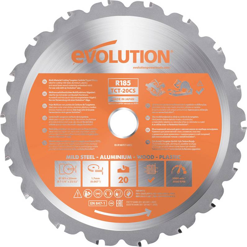 Evolution R185TCT-20CS 185mm Multi-Material Circular Saw Blade