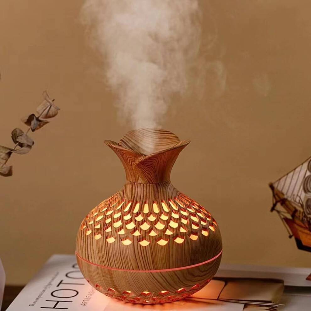 Humidifier Veeki Wood Grain Humidifier Flower Shape Mini Humidifier