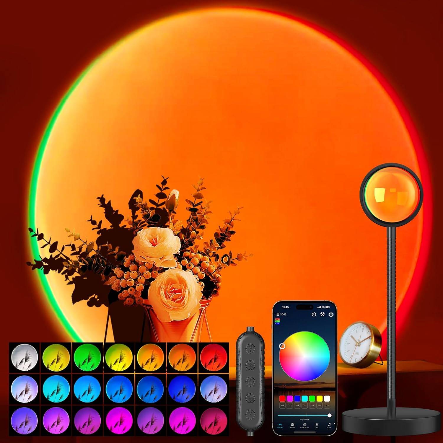 Sunset lamp Neroupe Sunset Projector With App Button Control Table Lamp 11"