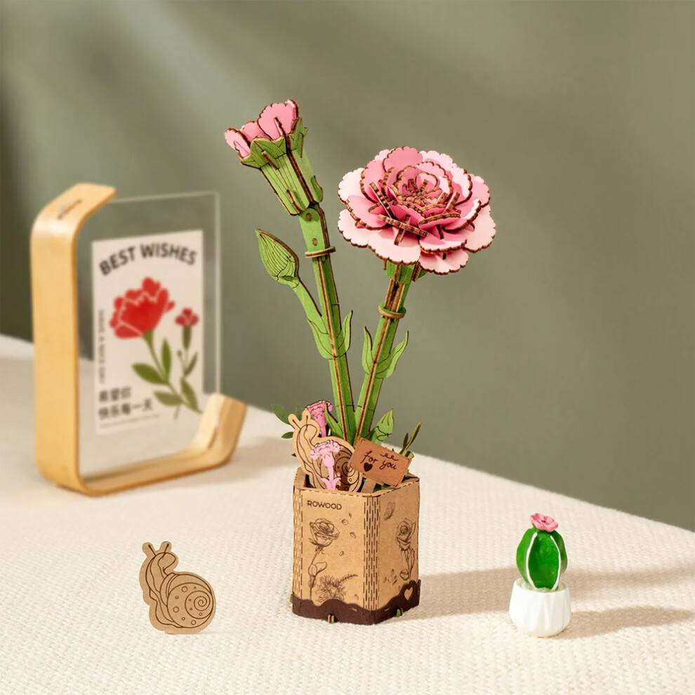 Puzzle 3D Legno Garofano Rosa