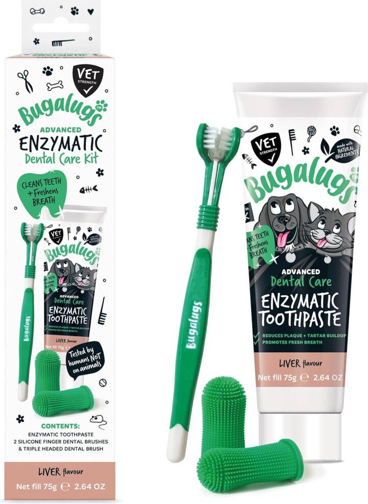 Bugalugs Dog Toothbrush and Toothpaste Kit 2 x Finger