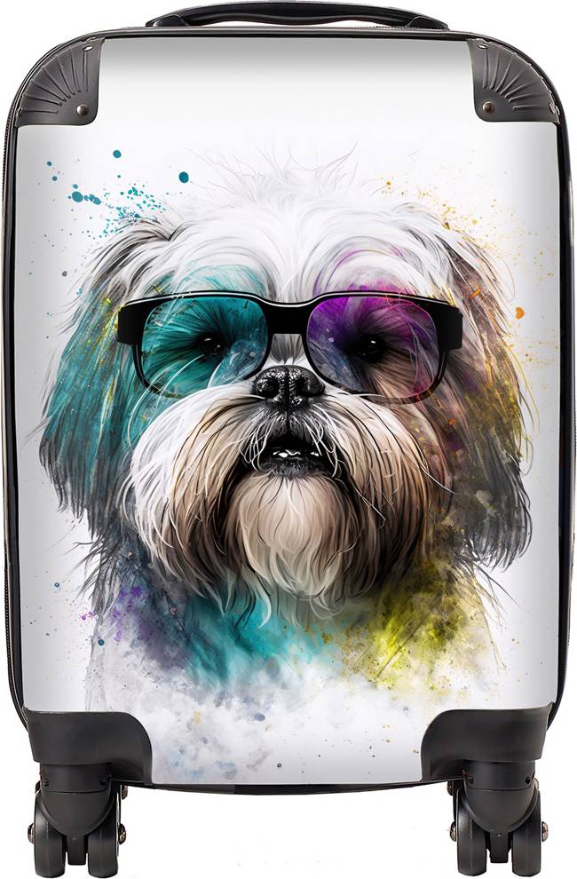 Warren Reed Designer Small Lhasa Apso Face Glasses Splashart Suitcase