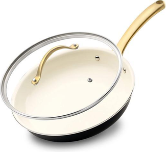 NutriChef 12-Inch Professional Ceramic Frying Pan With Lid