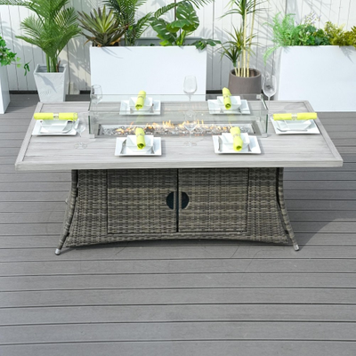 Wicker baskets Direct Wicker Rattan Fire Pit Table Aluminum Frame 71-Inch Grey