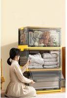 Living and Home 3 Pcs Collapsible Large Size Stackable Clear Plastic Storage Box With Wheel Storage Box
