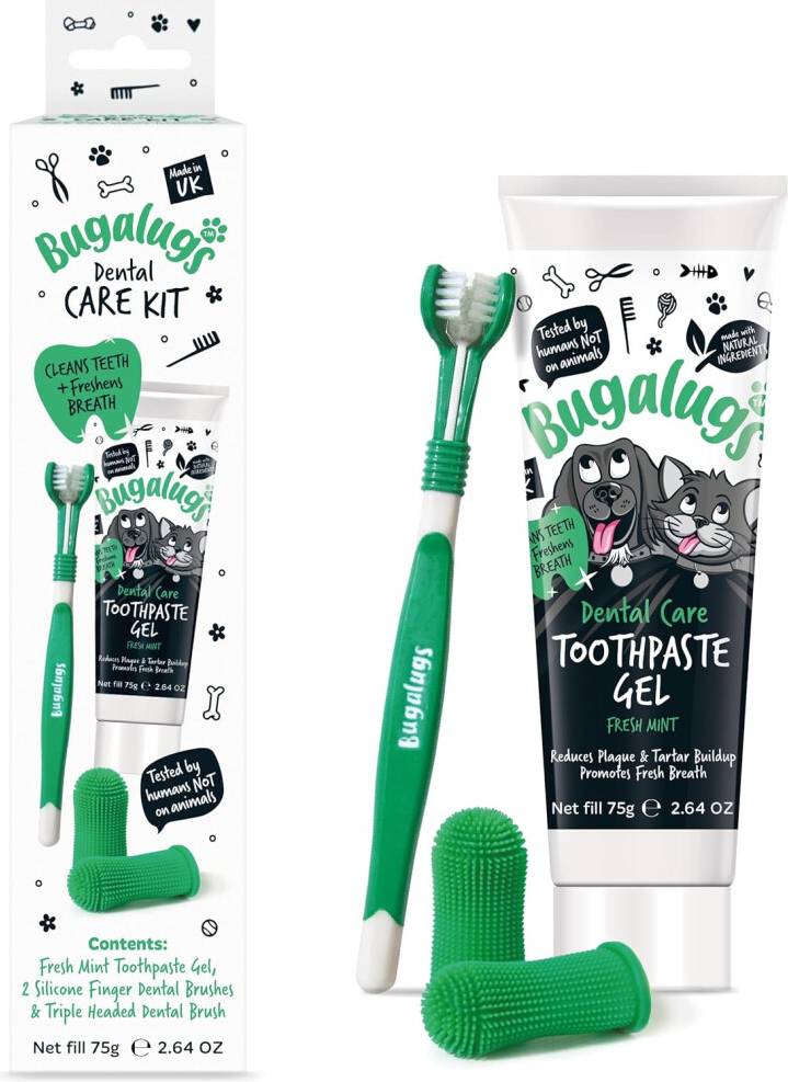 Bugalugs Dog Toothbrush and Toothpaste Kit 2 x Finger