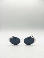 SVNX Rounded Oval Metal Frame Sunglasses - Silver/Grey