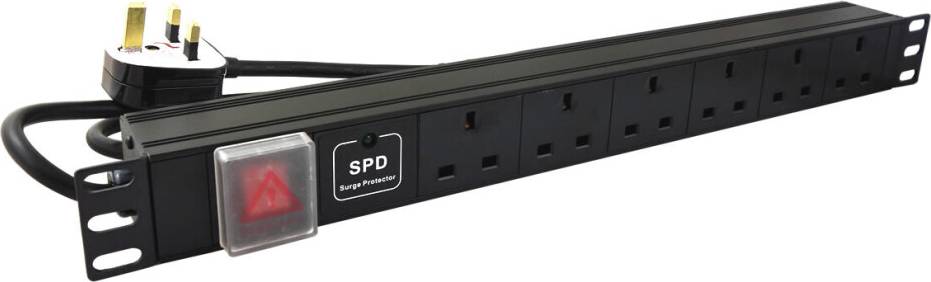 6 Way Rack Mount PDU Surge Protected 1U 19 Inch 13A