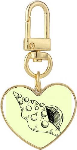 DIYthinker Hand Drawing Whelk Conch Shell Gold Heart Keychain - Metal