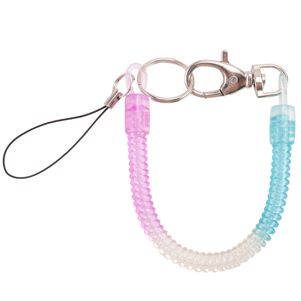 Torribaly Lobster Hook Spring Stretchy Coil Keyring Keychain Strap Rope Cord - Blue