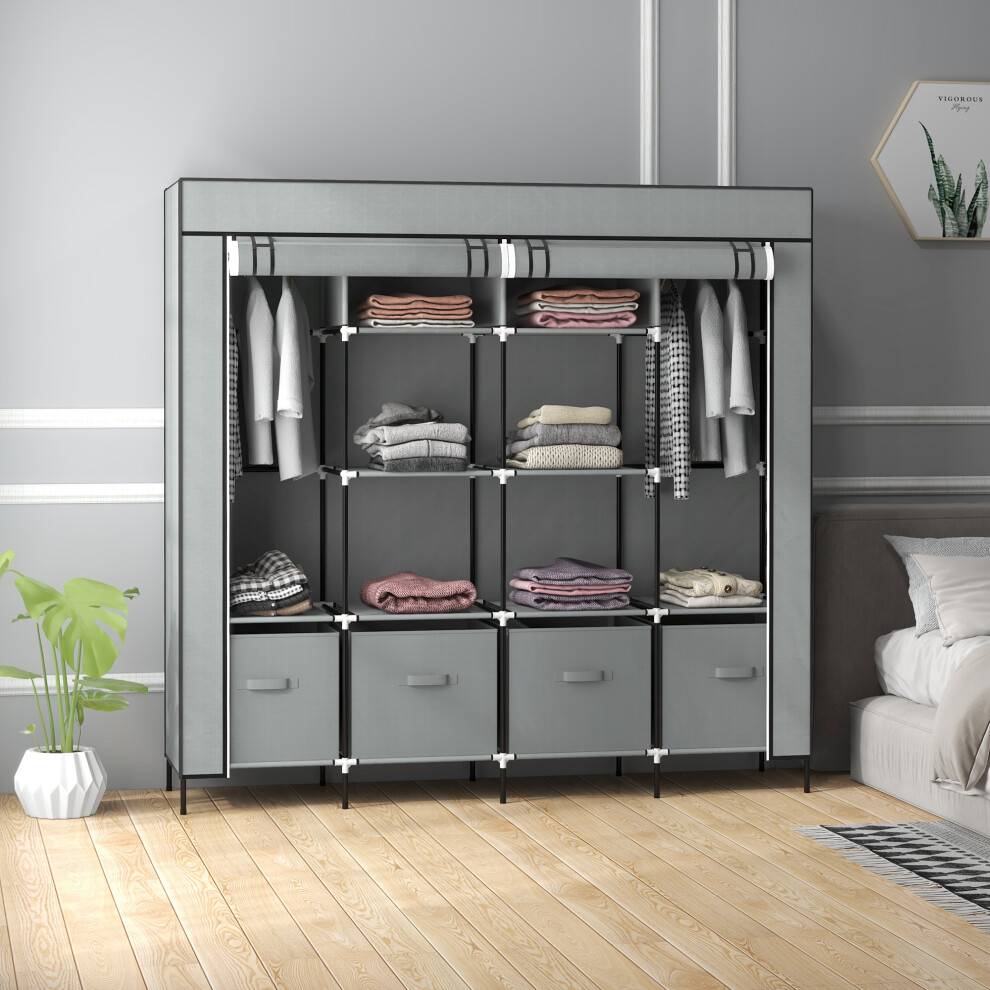 Homcom Fabric with 12 Shelves 2 Hanging Rails Wardrobe