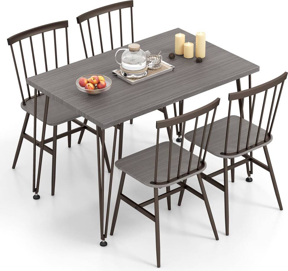 Grey dining chairs set of 4 Casart Table Rectangular Kitchen Table & 4 Chairs-Grey Dining Set 5pcs