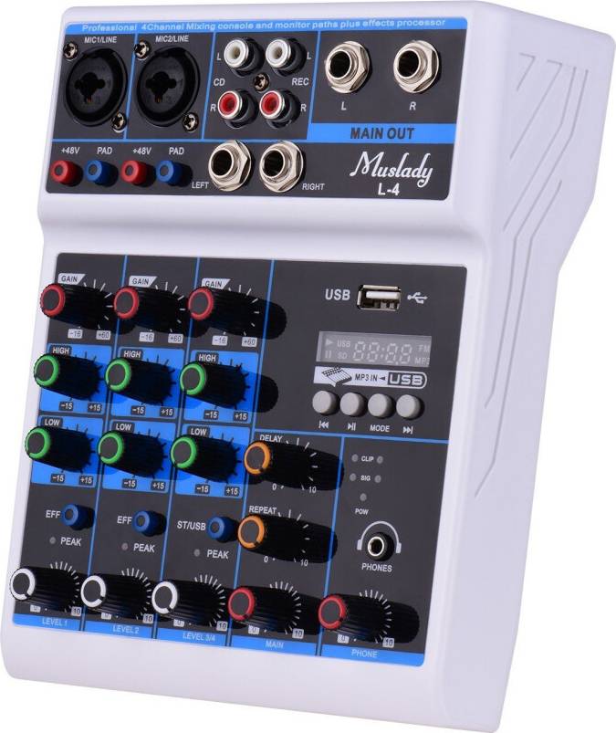 Greenzech 4-Channel Audio Mixer Mixing Console LED Screen