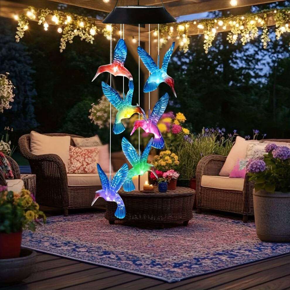 Solar-Powered Hummingbird Wind Chime Light Multicolor Light