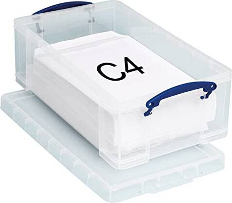 Really Useful Boxes Plastic Lightweight Robust Stackable 12 Litre Clear Storage Box