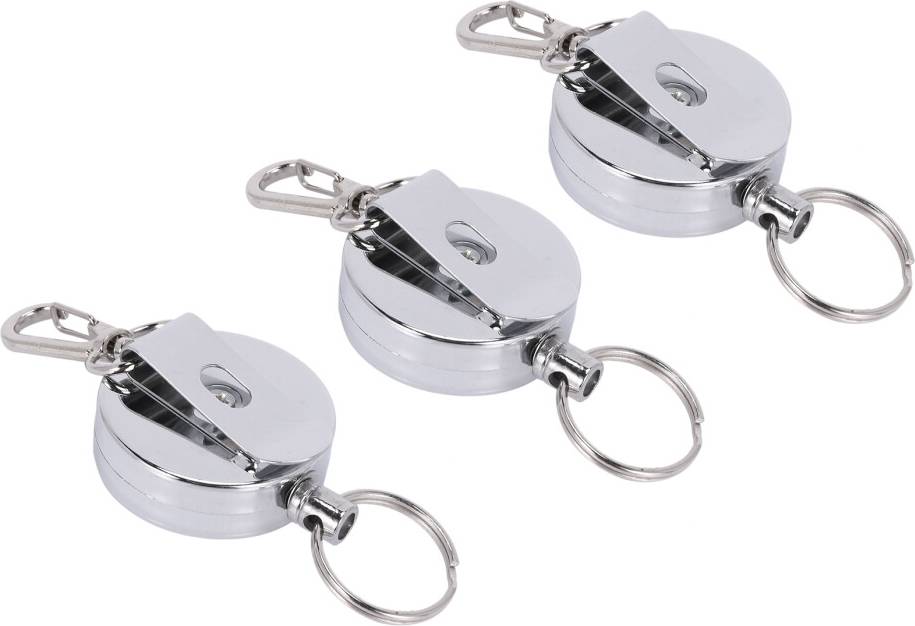 Spactz Stainless Silver Retractable Key Chain Keyring - Steel