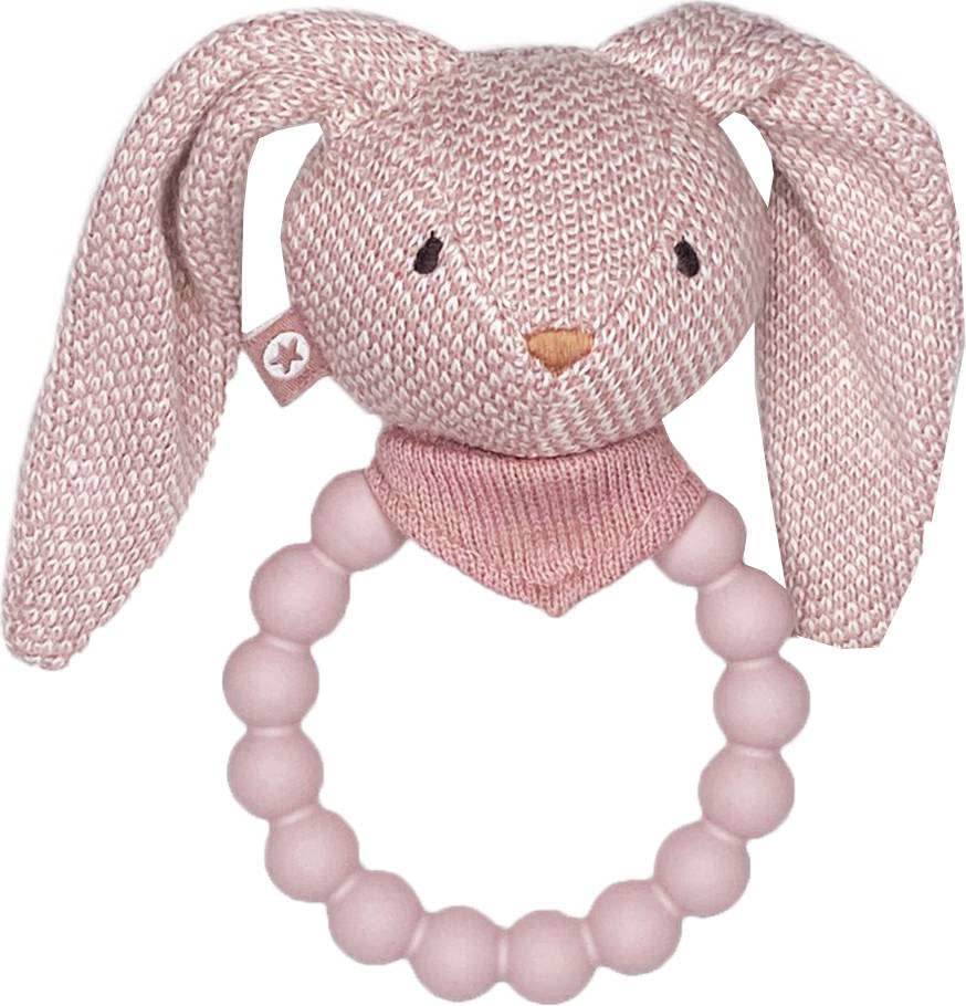 Strikket Rangle med Silikonring Bunny Soft Powder
