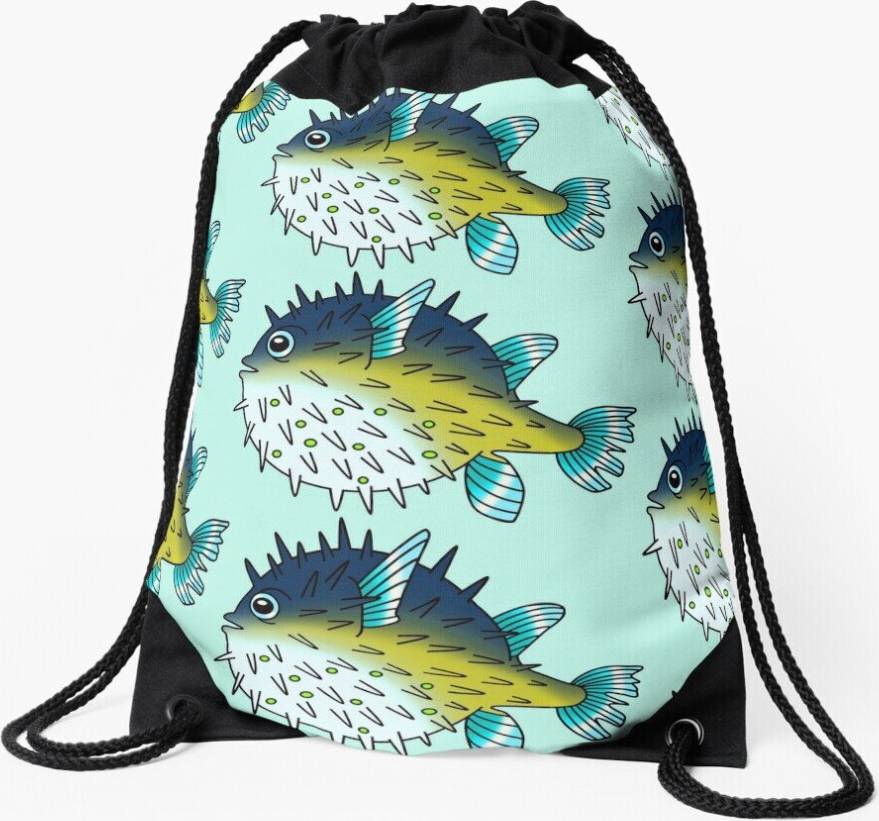 Famgem Drawstring Bag - Deep Blue Sea Pufferfish