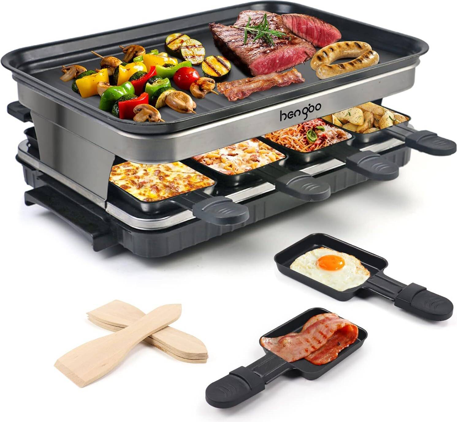 Raclette Klamer Raclette Mit 8 Mini Raclette Pfännchen 1500W Edelstahl