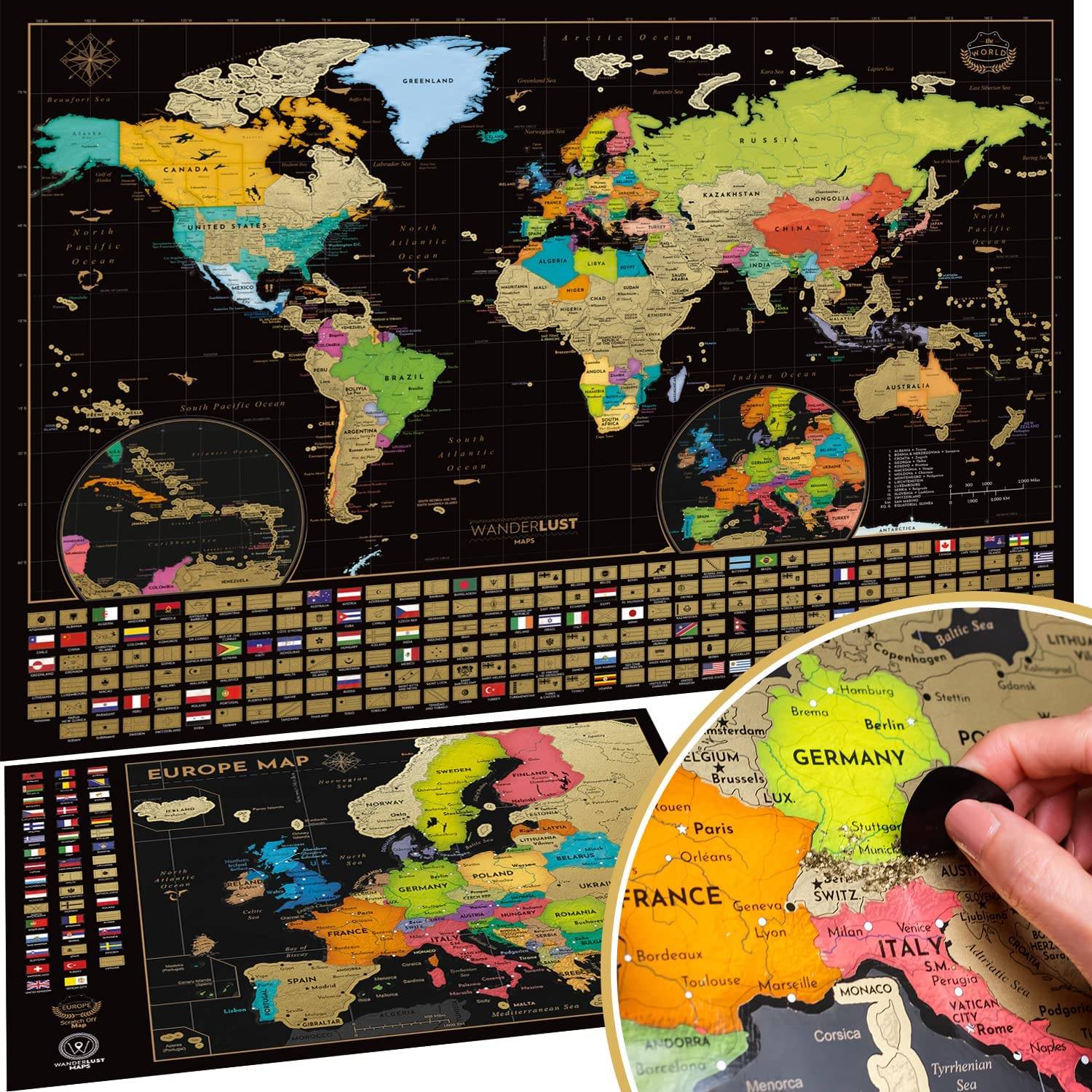 Europe map Two Scratch Off Map With Europe Map Poster