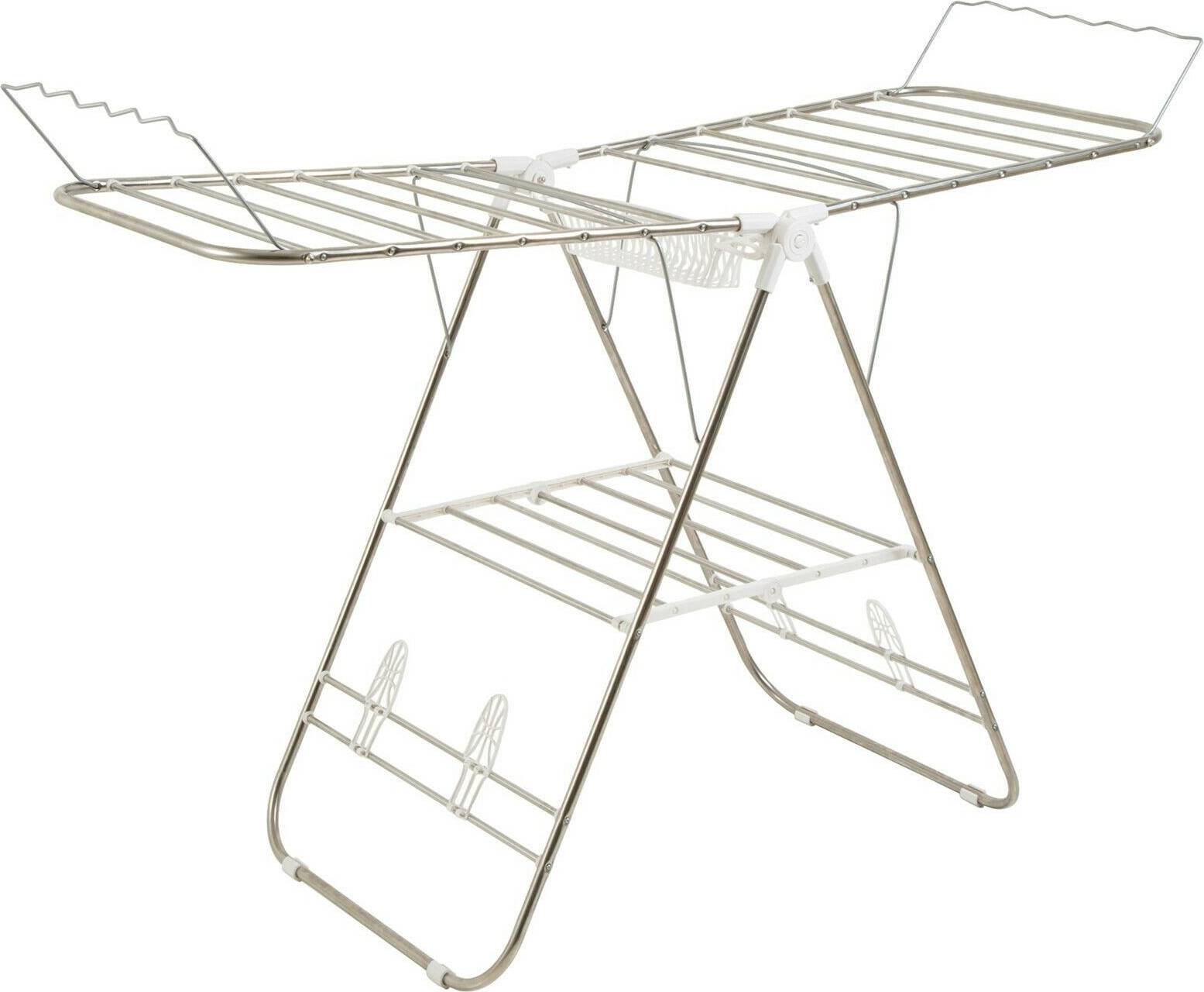 Laundry drying rack foldable Everyday Home Adjustable Foldable Drying Rack Shoe Horns - Silver