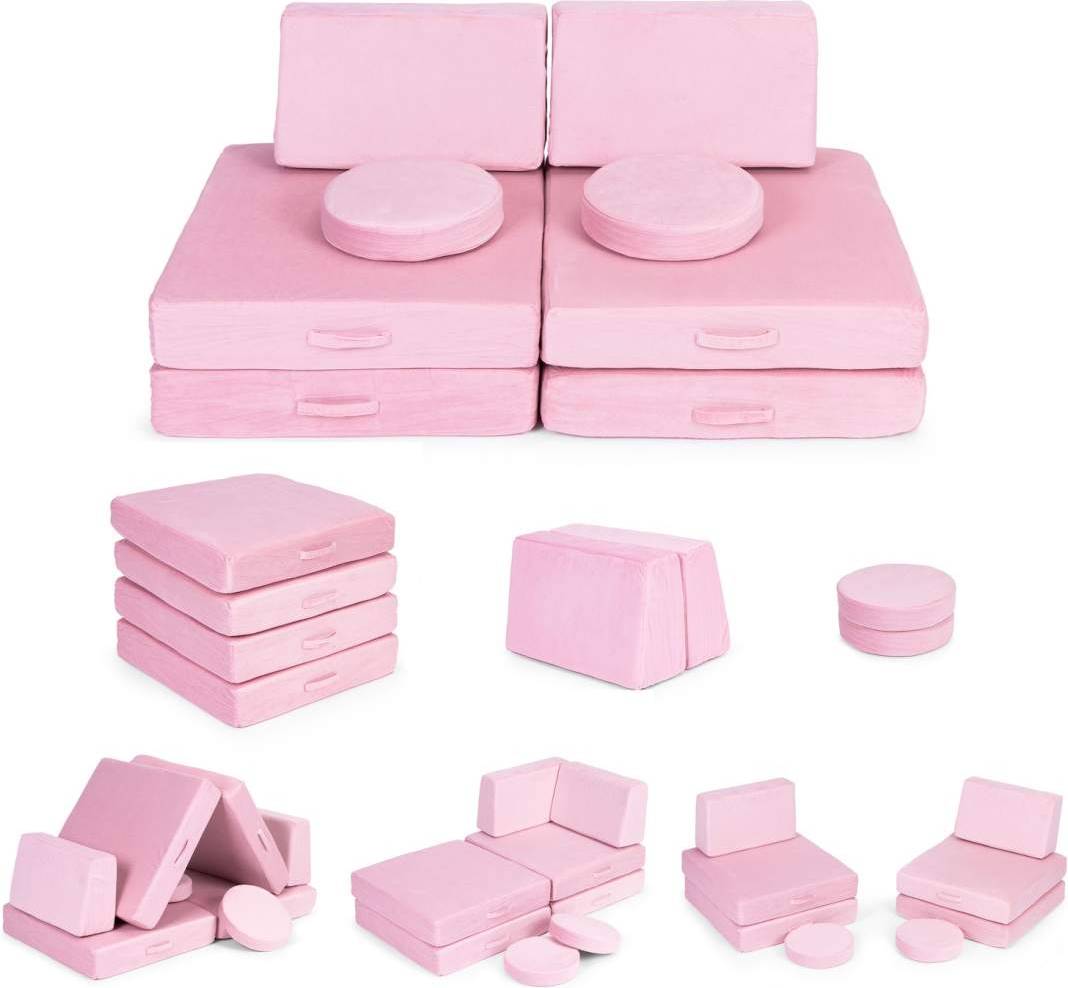 ECOTOYS Hopfällbar Barnsoffa Med 8 Rosa Kuddar