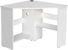 Corner desk with storage SlickBlue Corner Computer Triangle Workstation with Storage Shelf Writing Desk