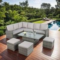 Rattan corner garden sofa Home Garden Direct Rattan Corner Sofa with Rising Table 8 Seats Grey One Size Outdoor Lounge Set