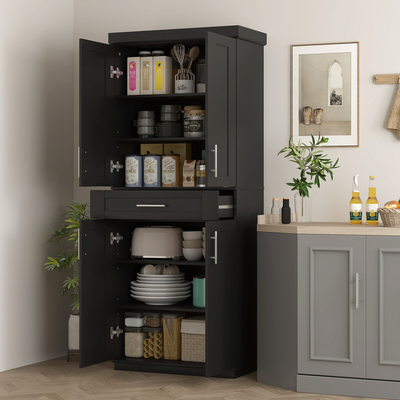 Pantry cabinets black Homcom 72 In Kitchen Pantry Freestanding Storage Cabinet