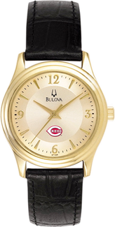 Bulova Gold Cincinnati Reds Leather Strap Watch