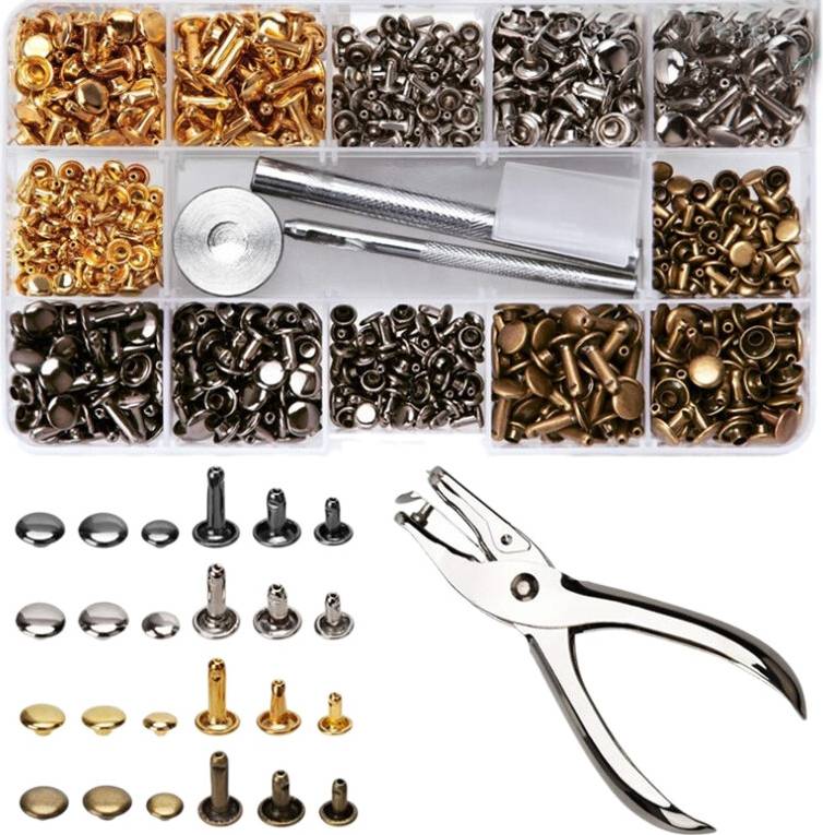 Spactz 240 Pcs Set Leather Rivets Double Cap Rivet with 4 Pcs Fixing Tools