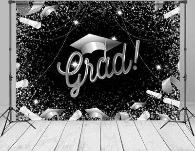 Photo booth backdrop Silver And Black Ribbon Grad Photo Booth Backdrop