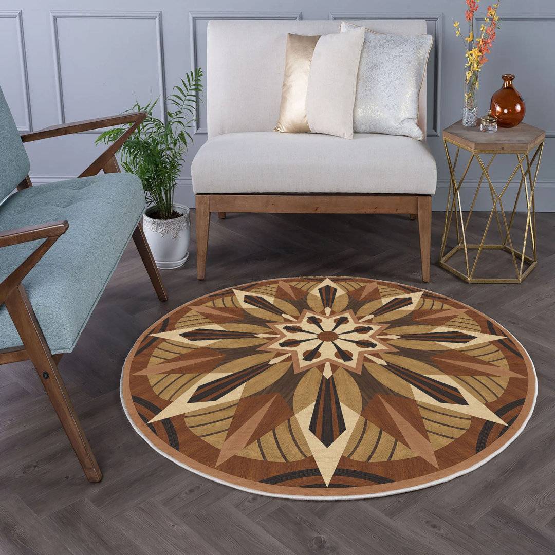 Langley Street Round Festo No Pattern Machine Woven Multicolor Area Rug 80 cm