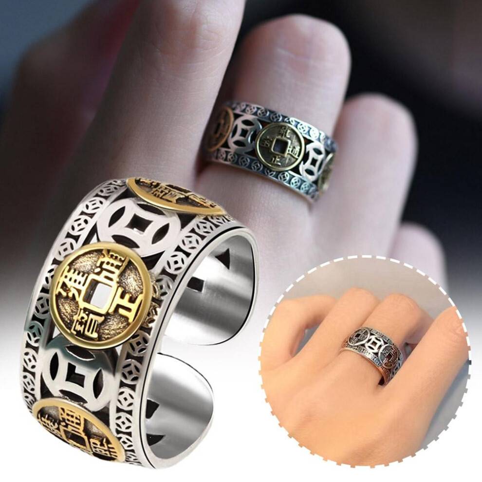 Chinese Retro Feng Shui Adjustable Rings - Silver
