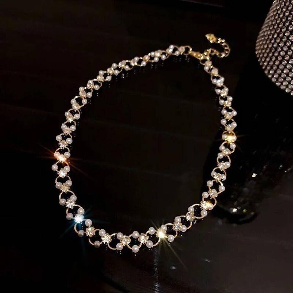 Maxpower Inlaid Rhinestone Pearl Necklace - Gold