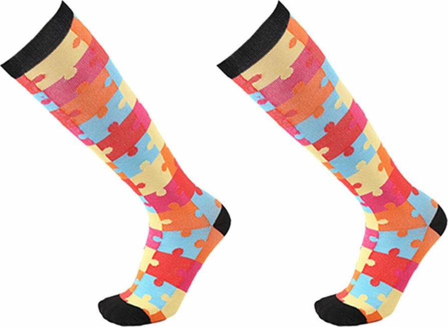 Bright-Pattern Knee-High Compression Socks - Puzzle